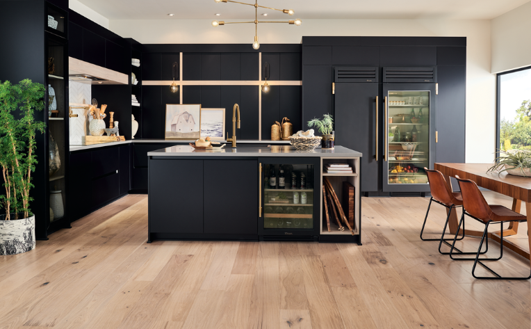 kitchen with light hardwood flooring